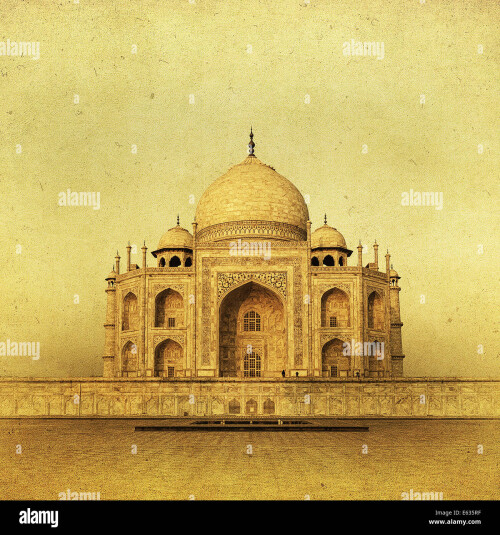 vintage-image-of-taj-mahal-at-sunrise-agra-india-E635RF.jpg