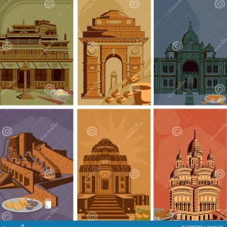 vintage-poster-famous-landmark-place-heritage-monument-india-vector-illustration-77068765